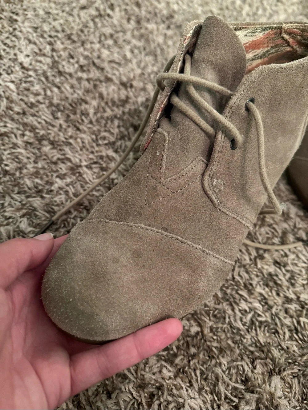 Toms Taupe Suede Wedge Ankle Booties